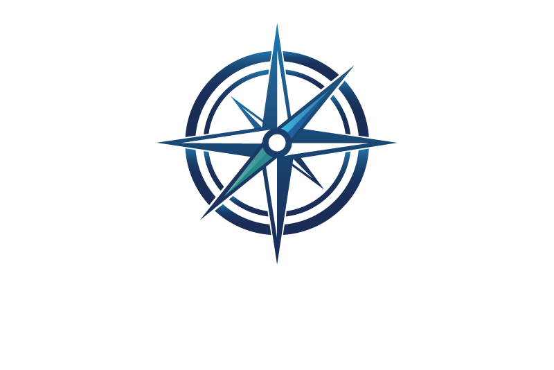 Navy and teal gradient compass rose logo mark