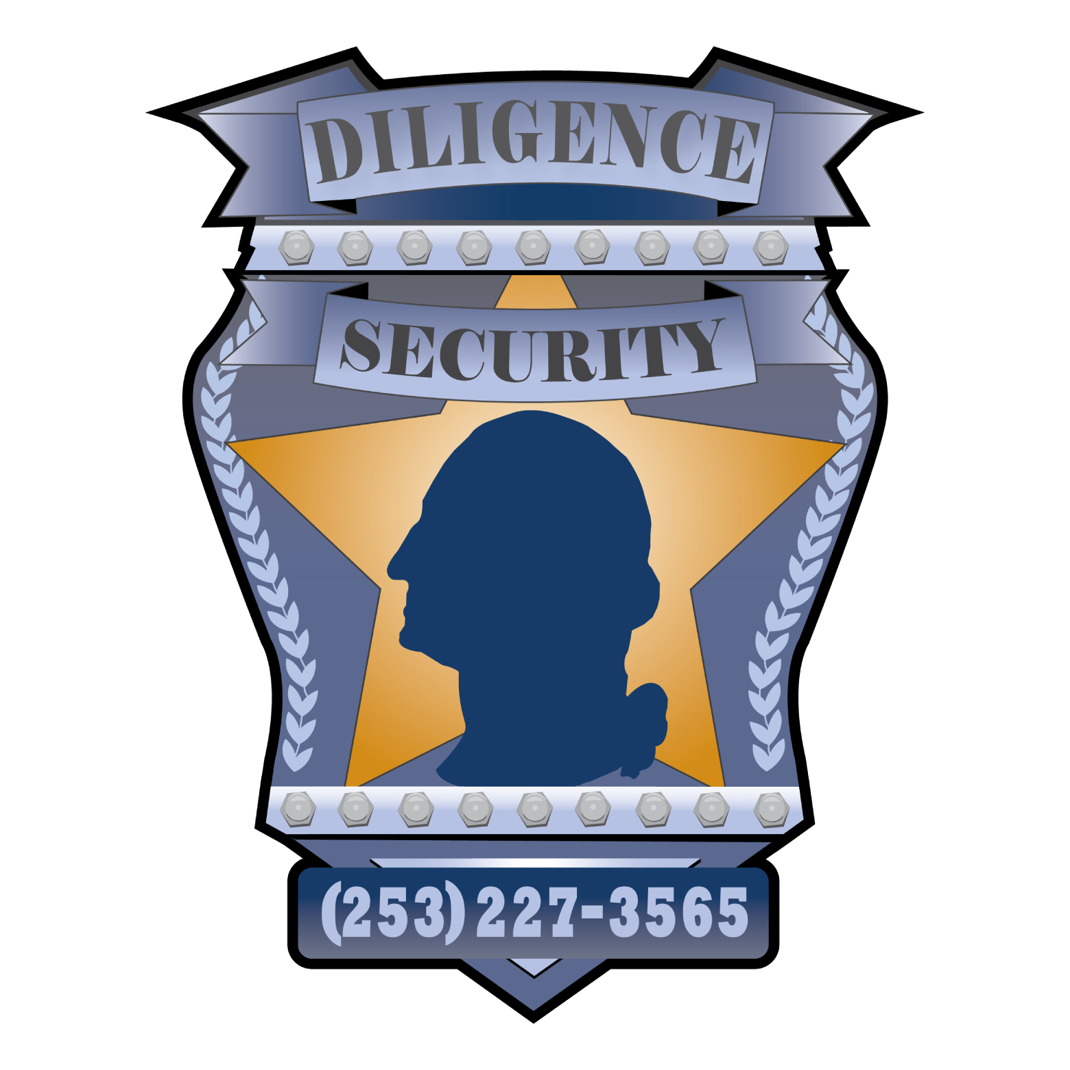 Diligence Security badge logo with a star, laurel wreath, and profile silhouette