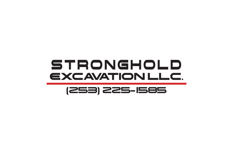 Stronghold Excavation LLC logo wordmark with a red rule and phone number