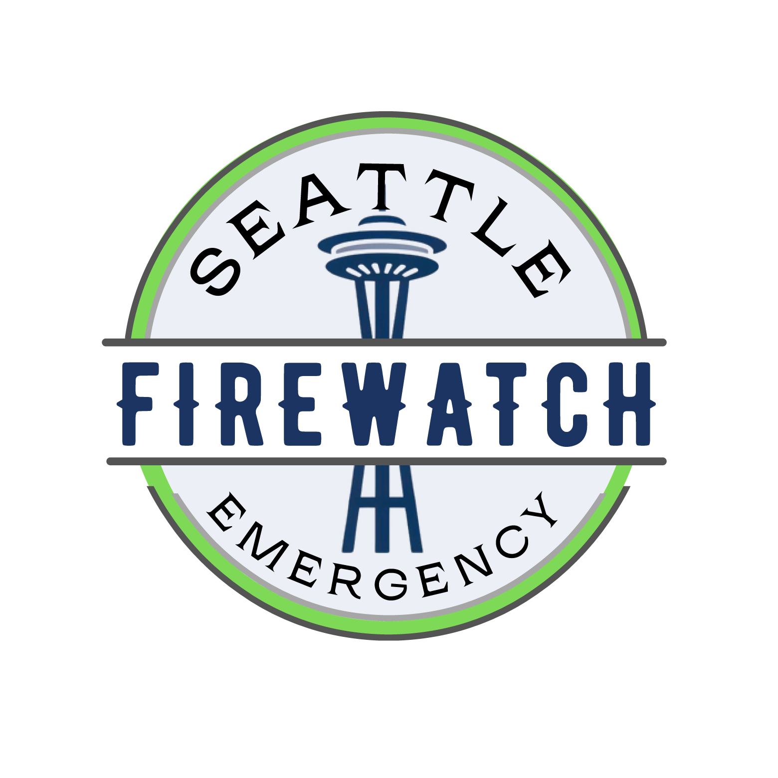 Seattle Emergency Firewatch circular crest logo featuring the Space Needle